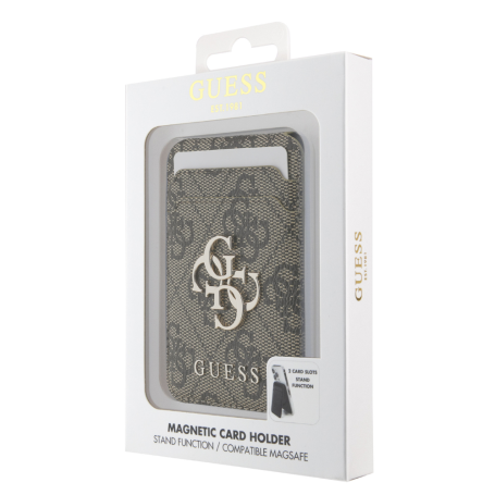 Coque portefeuille iPhone avec emplacement cartes et support MagSafe GUESS – Marron
