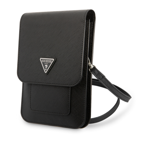 Pochette pour téléphone portable Saffiano Triangle Guess-Noir